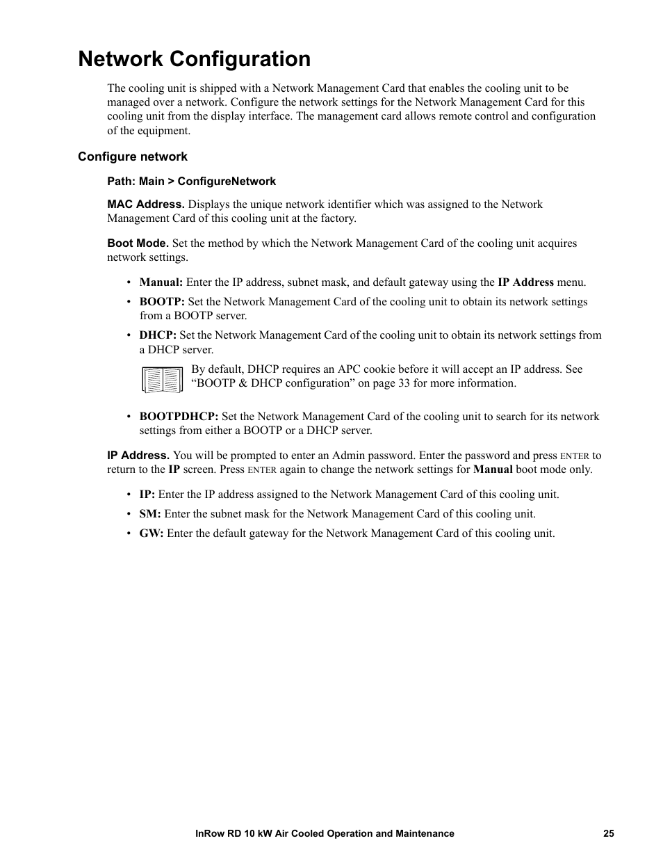 Network configuration, Configure network | APC IN ROW RD ACRD101 User Manual | Page 33 / 56