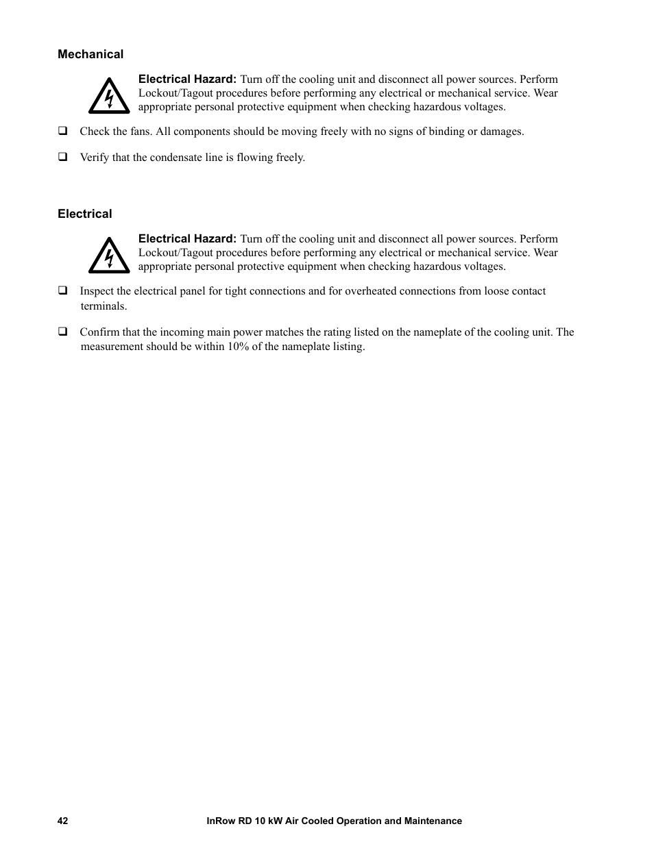 Mechanical, Electrical | APC IN ROW RD ACRD101 User Manual | Page 50 / 56