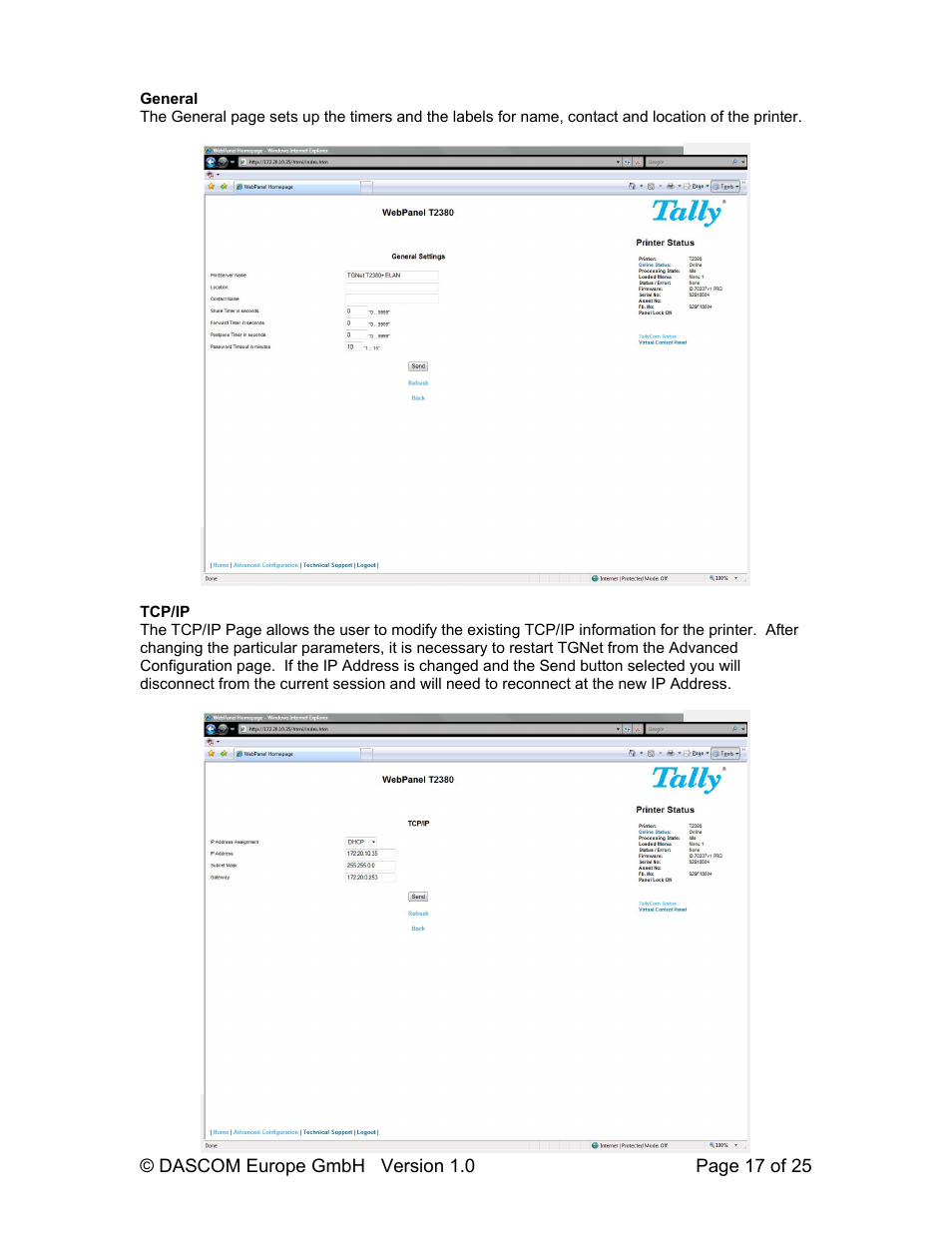 Dascom T2280+ Web Panel Description - ETH-INT User Manual | Page 17 / 25