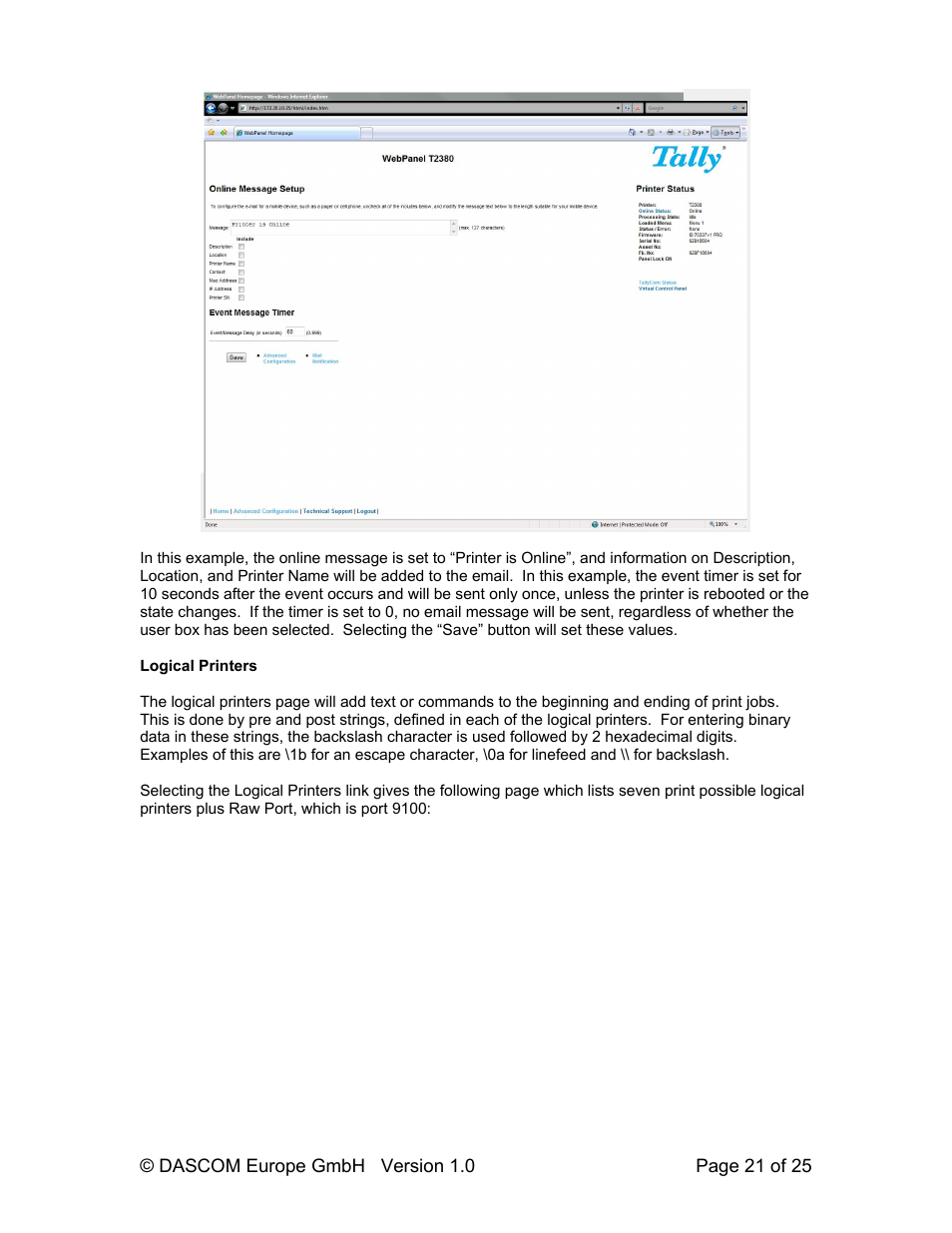 Dascom T2280+ Web Panel Description - ETH-INT User Manual | Page 21 / 25