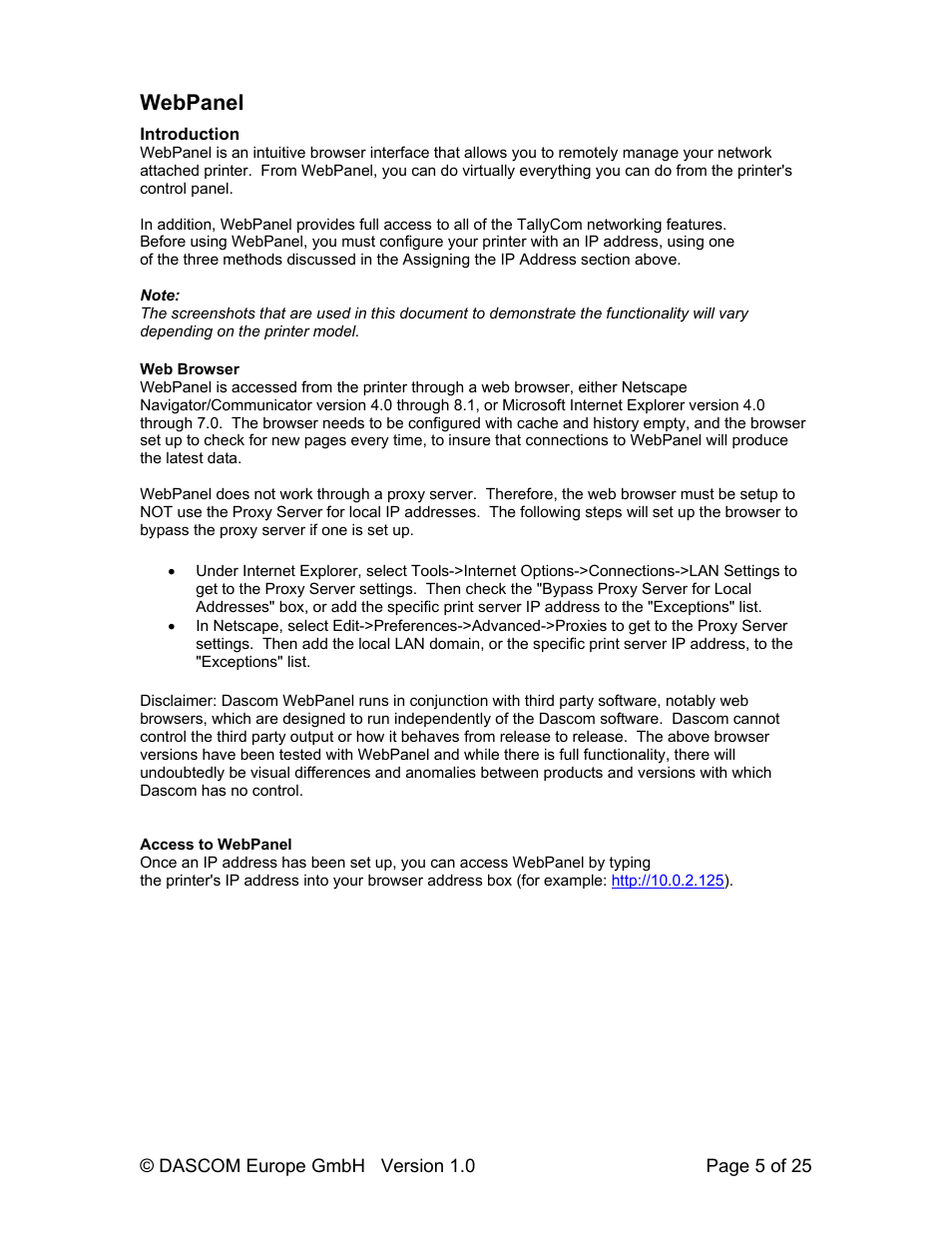 Webpanel | Dascom T2280+ Web Panel Description - ETH-INT User Manual | Page 5 / 25