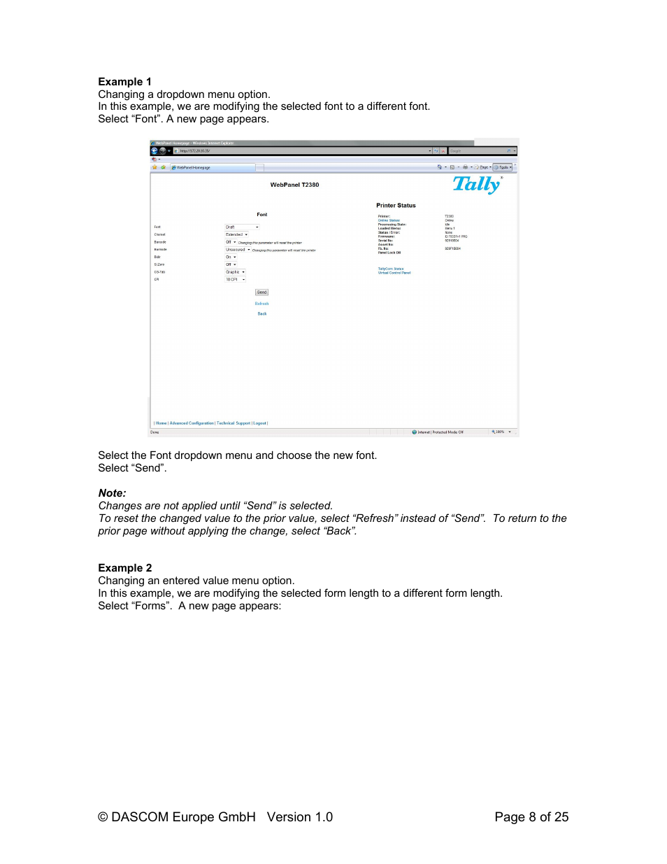 Dascom T2280+ Web Panel Description - ETH-INT User Manual | Page 8 / 25