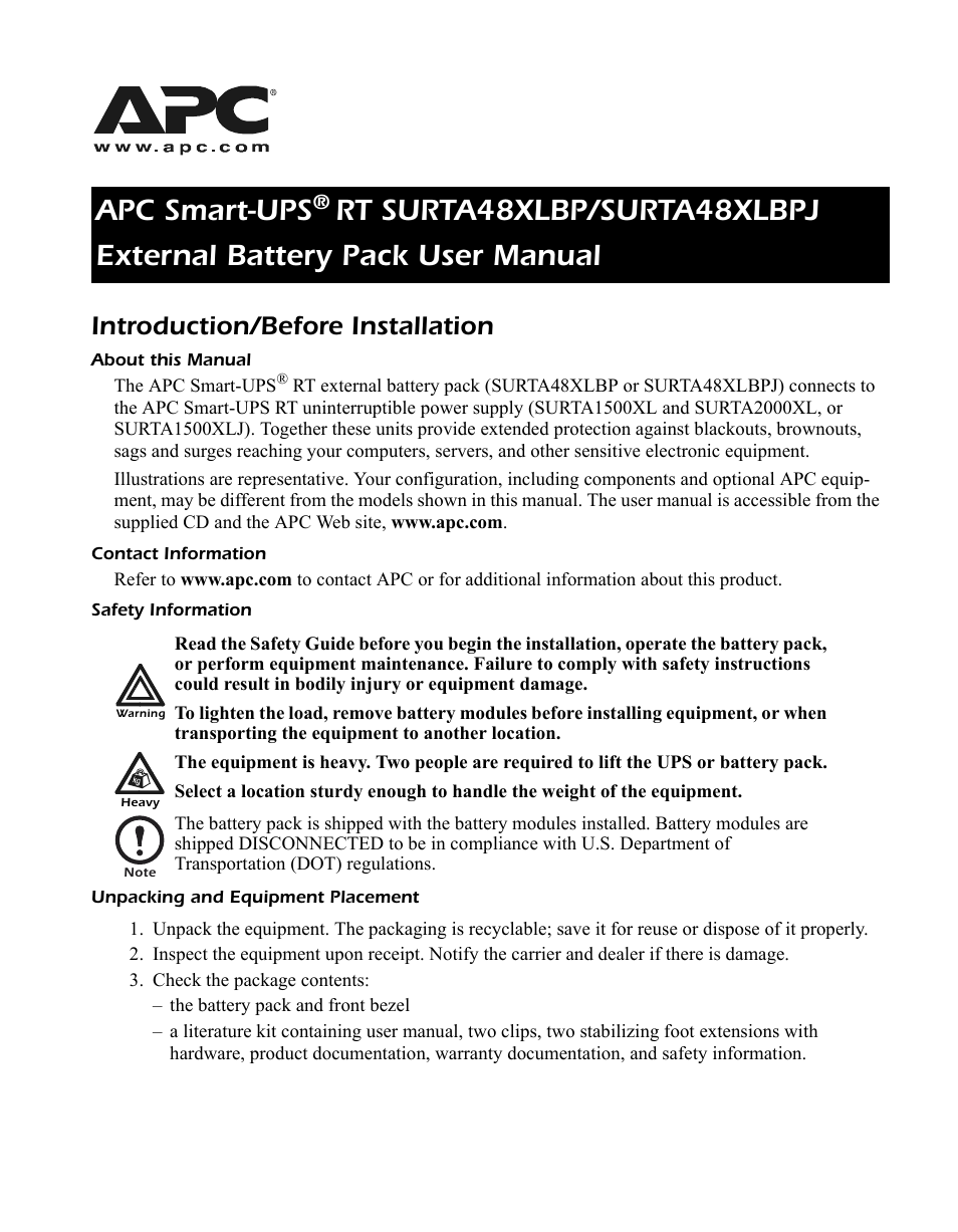 APC SMART-UPS RT SURTA48XLBPJ User Manual | 12 pages