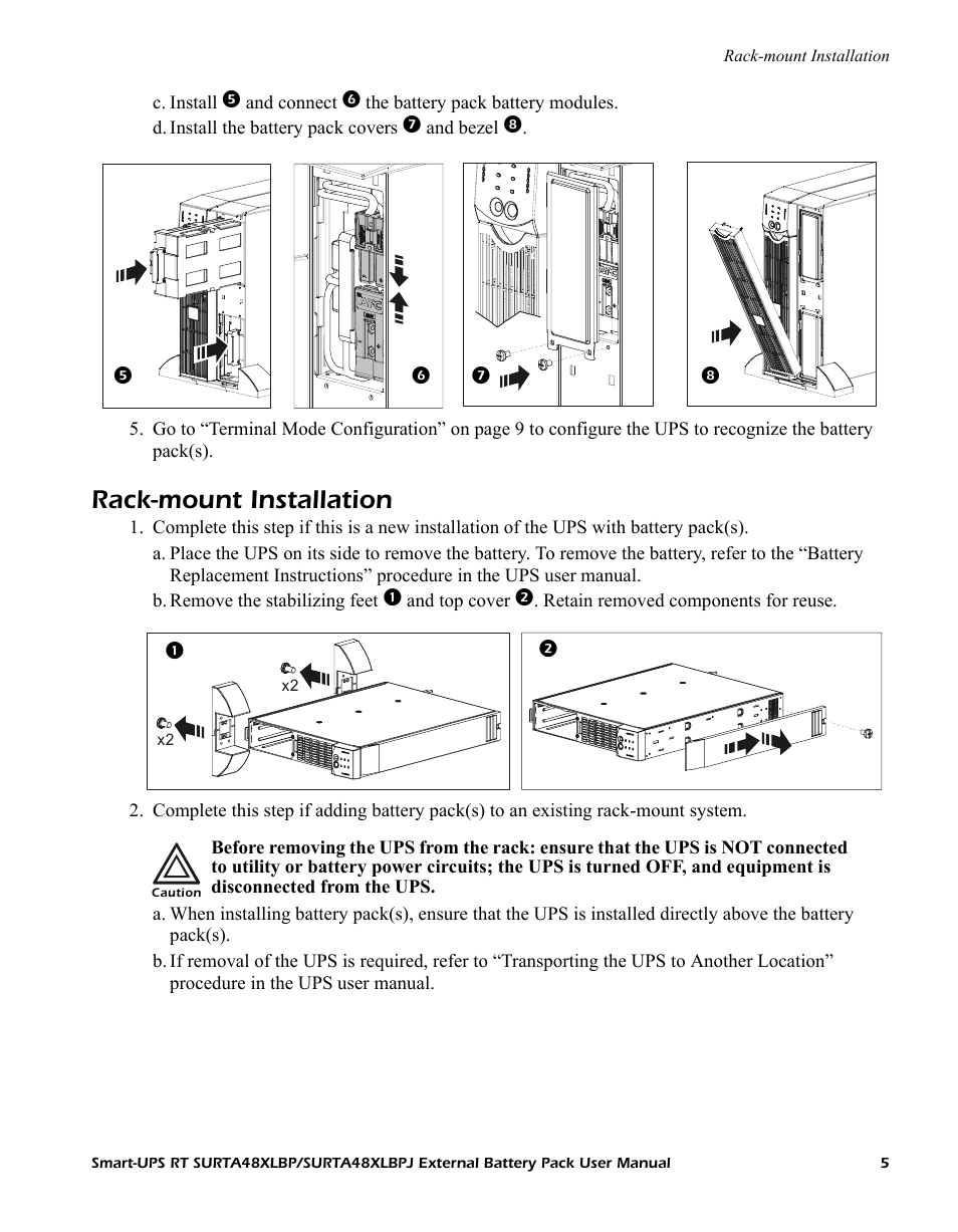 Rack-mount installation | APC SMART-UPS RT SURTA48XLBPJ User Manual | Page 5 / 12