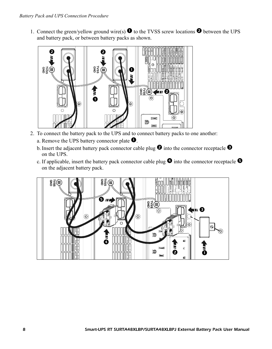 Battery pack and ups connection procedure | APC SMART-UPS RT SURTA48XLBPJ User Manual | Page 8 / 12