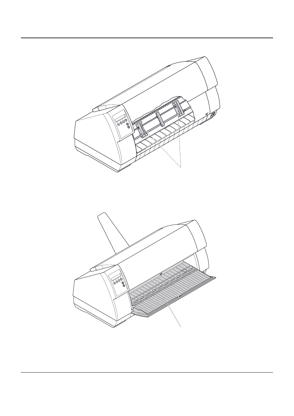 Printer in tractor mode, Printer in single-sheet mode, Tractor 1 single sheet feeder open | User guide printer at a glance | Dascom T2150 User Guide User Manual | Page 13 / 170