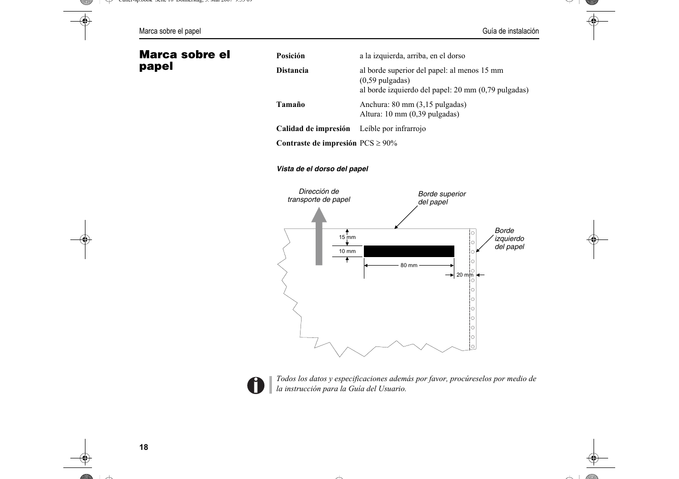 Marca sobre el papel | Dascom T2150S Quick Start Guide Cutter Option User Manual | Page 102 / 104