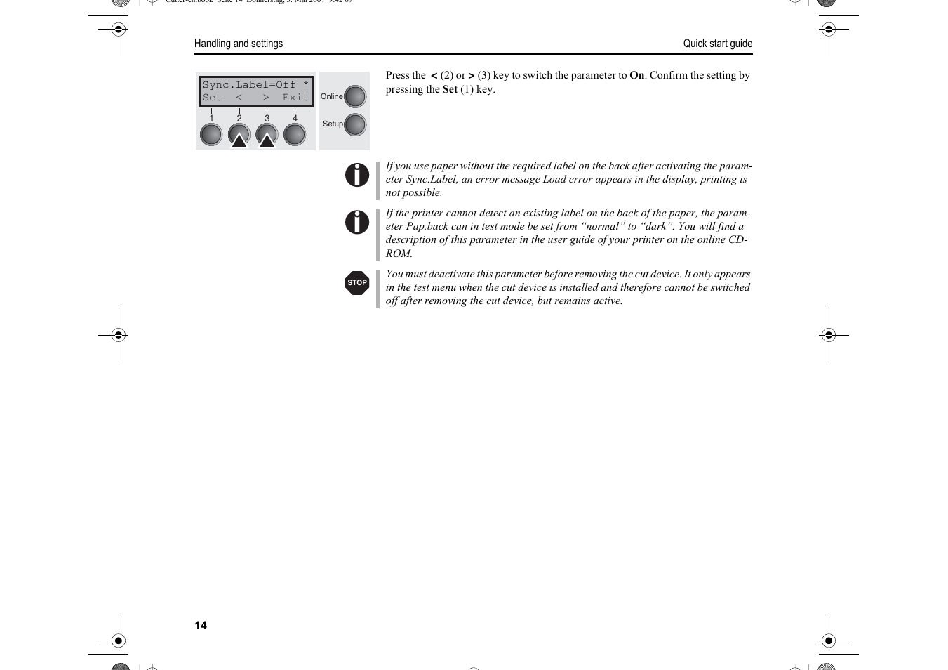 Dascom T2150S Quick Start Guide Cutter Option User Manual | Page 18 / 104