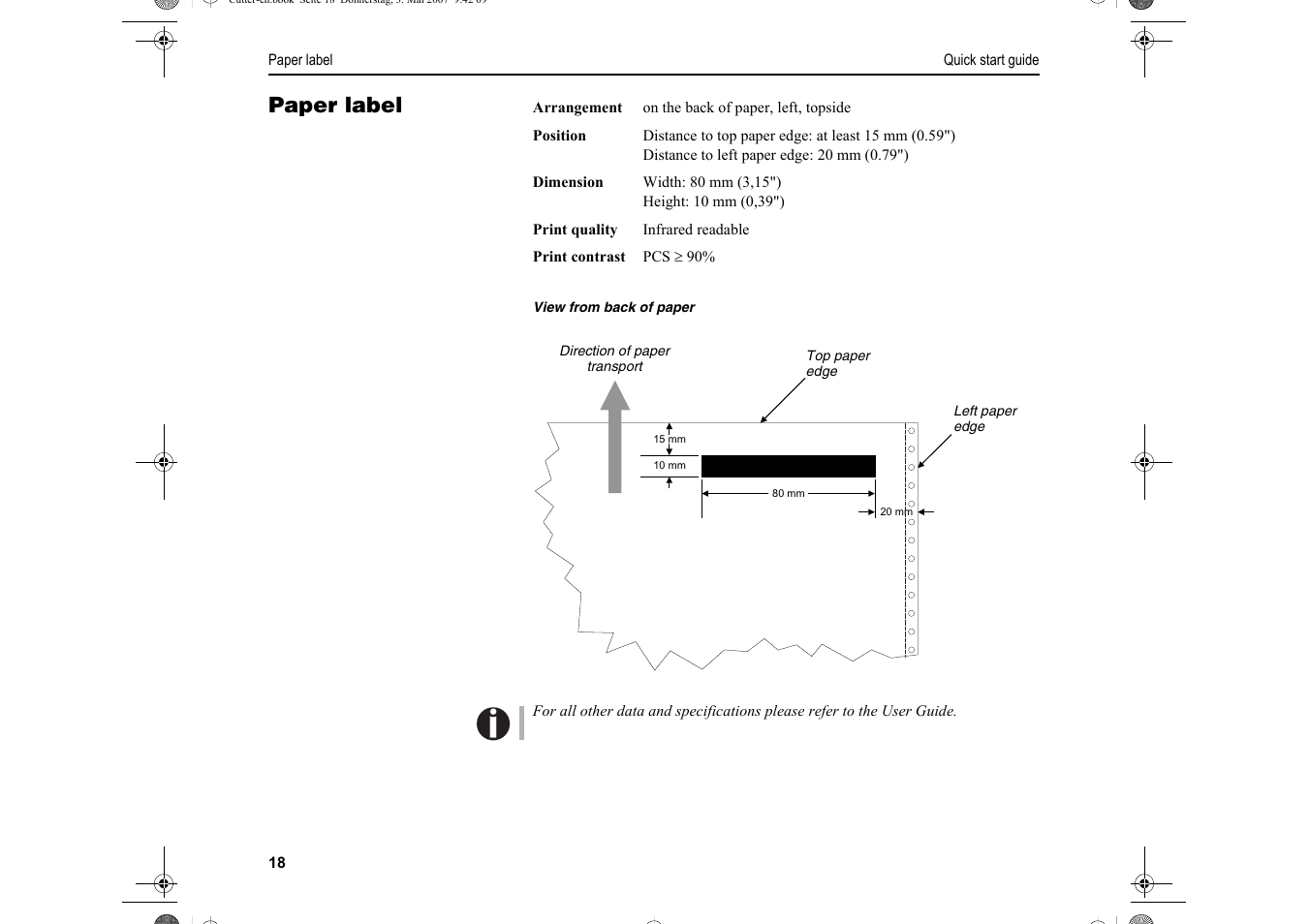 Paper label | Dascom T2150S Quick Start Guide Cutter Option User Manual | Page 22 / 104