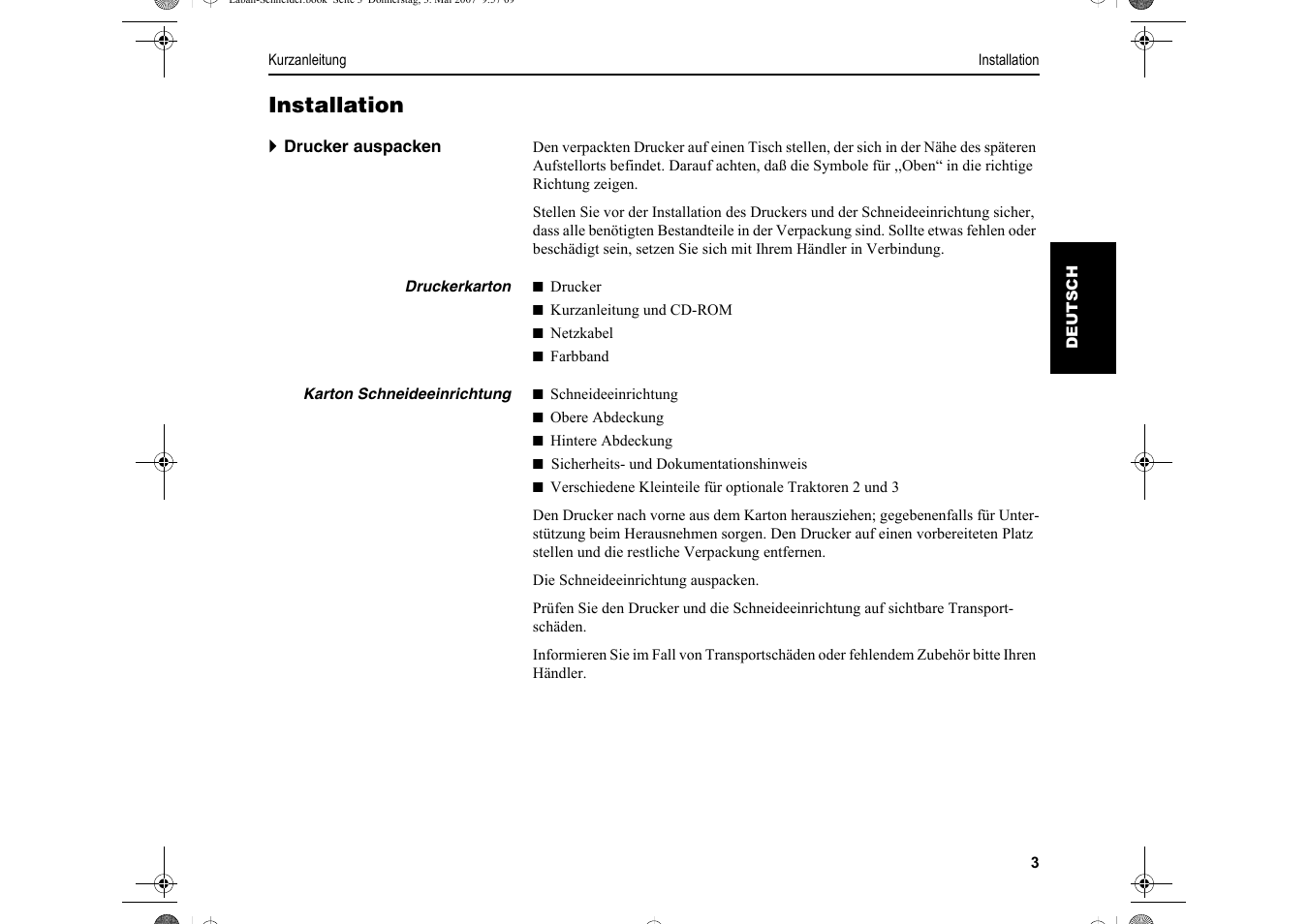 Installation | Dascom T2150S Quick Start Guide Cutter Option User Manual | Page 27 / 104