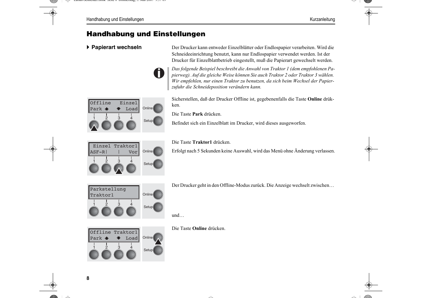 Handhabung und einstellungen | Dascom T2150S Quick Start Guide Cutter Option User Manual | Page 32 / 104