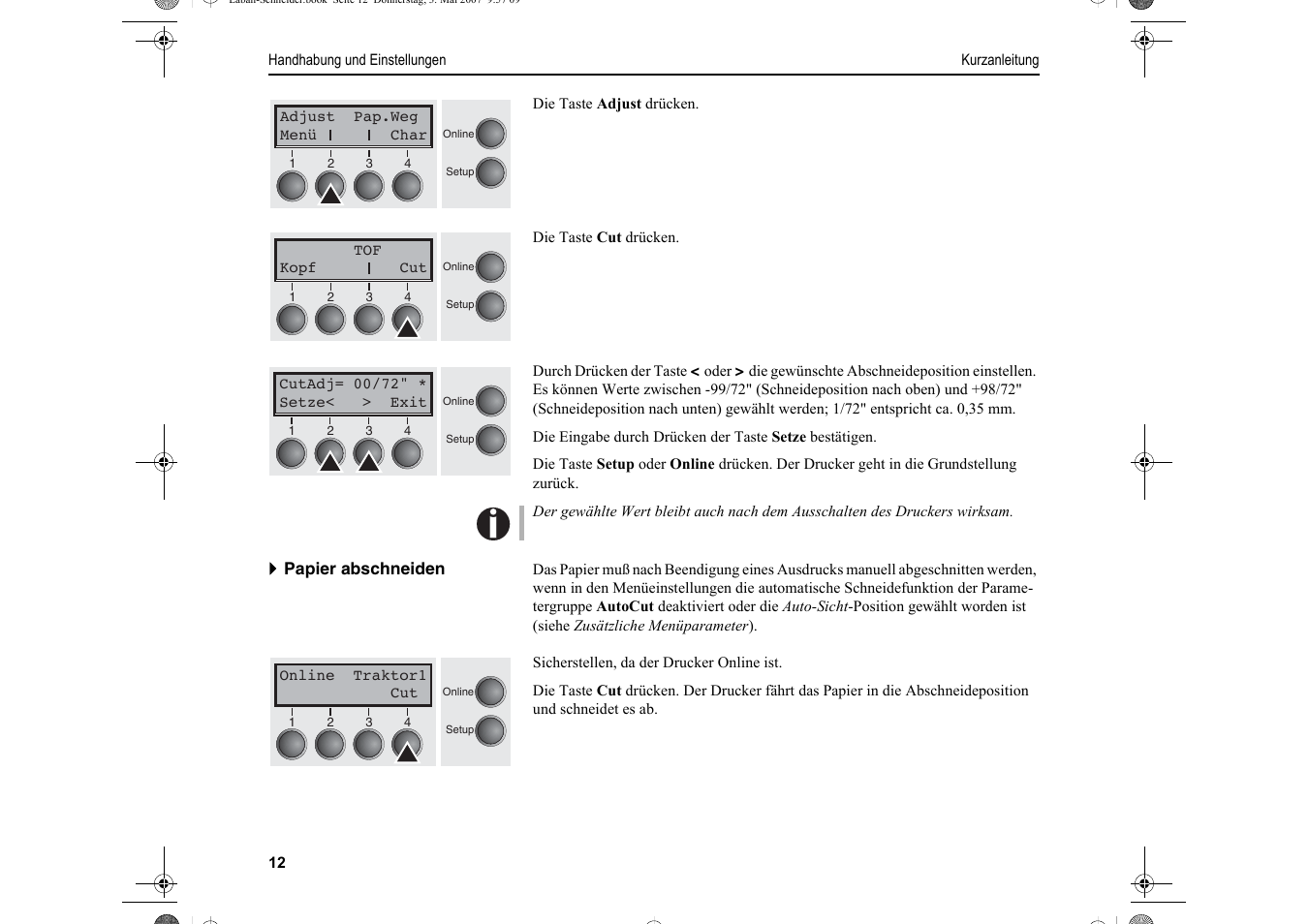 Dascom T2150S Quick Start Guide Cutter Option User Manual | Page 36 / 104