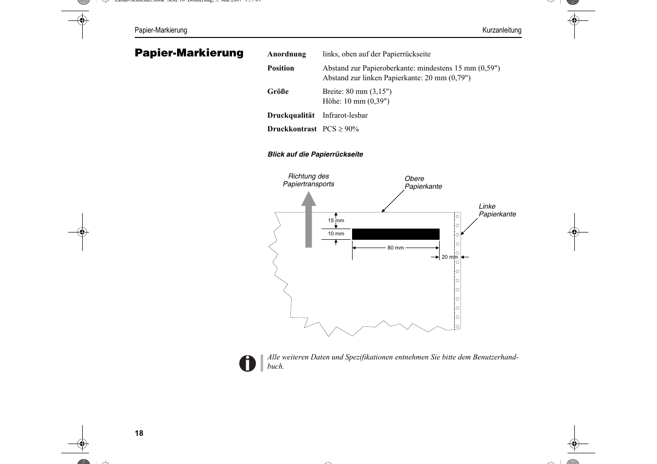 Papier-markierung | Dascom T2150S Quick Start Guide Cutter Option User Manual | Page 42 / 104