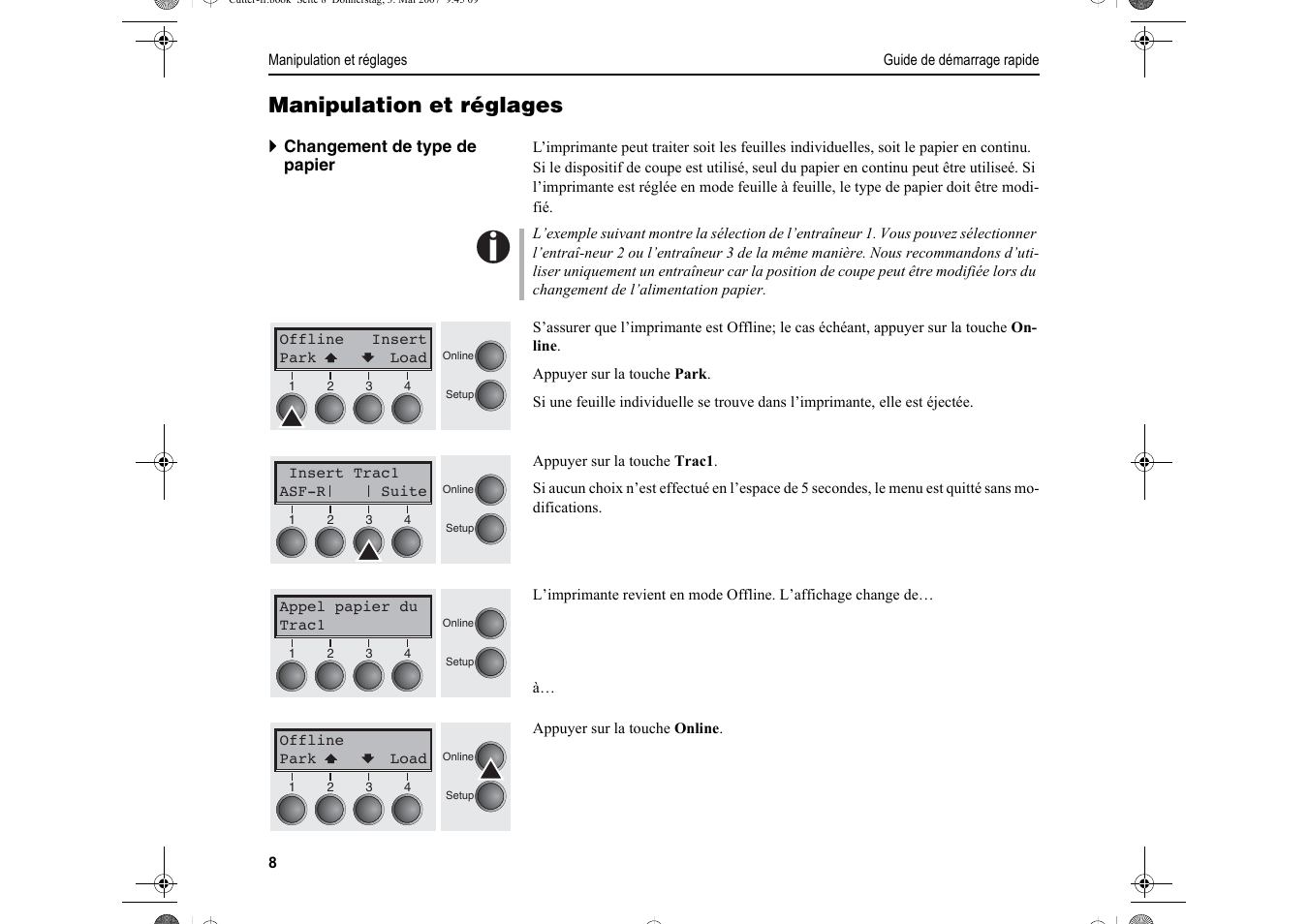 Manipulation et réglages | Dascom T2150S Quick Start Guide Cutter Option User Manual | Page 52 / 104