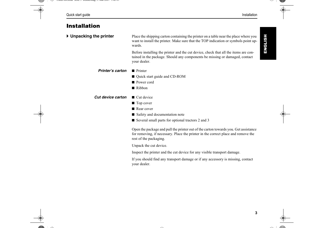 Installation | Dascom T2150S Quick Start Guide Cutter Option User Manual | Page 7 / 104