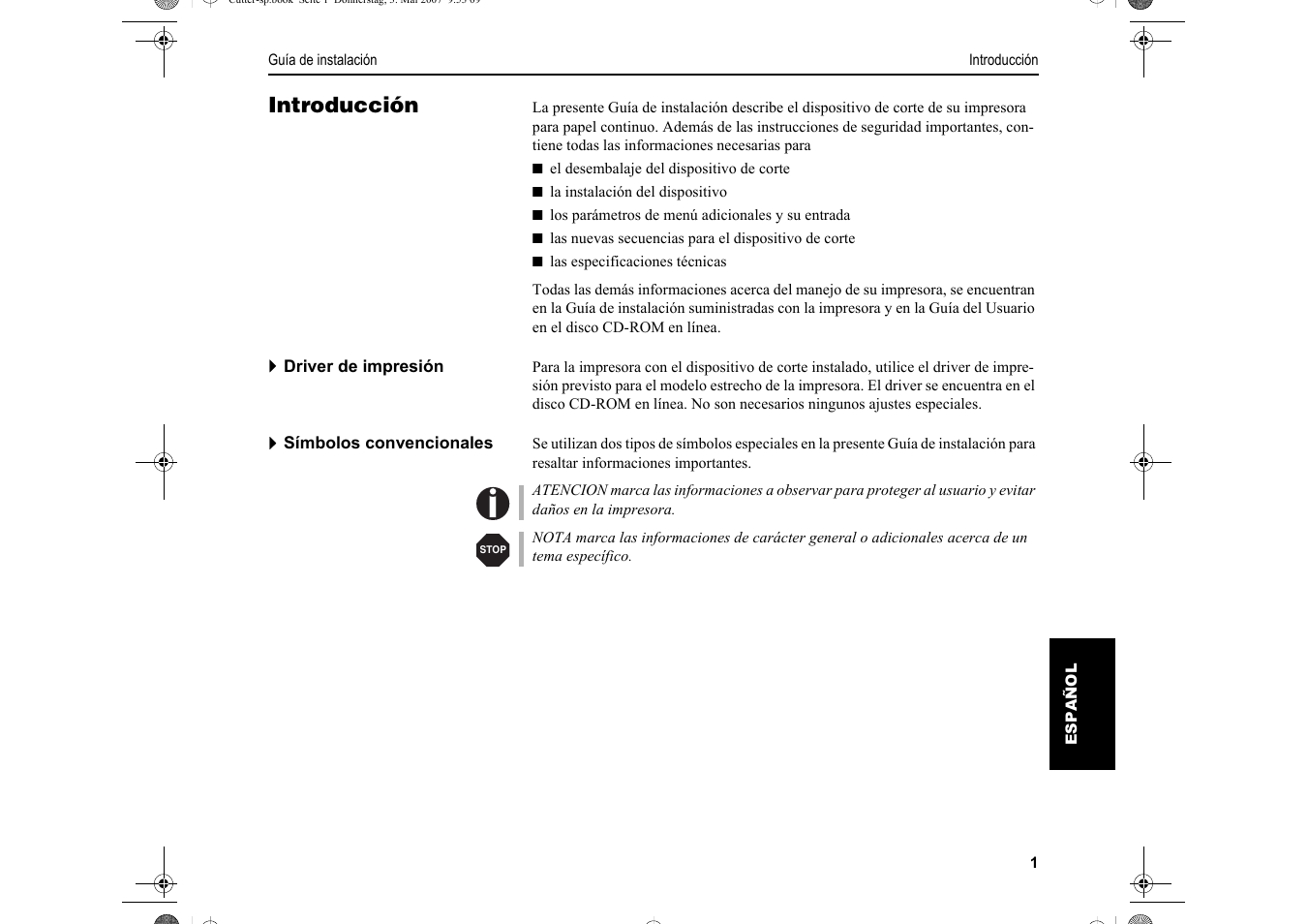 Introducción | Dascom T2150S Quick Start Guide Cutter Option User Manual | Page 85 / 104