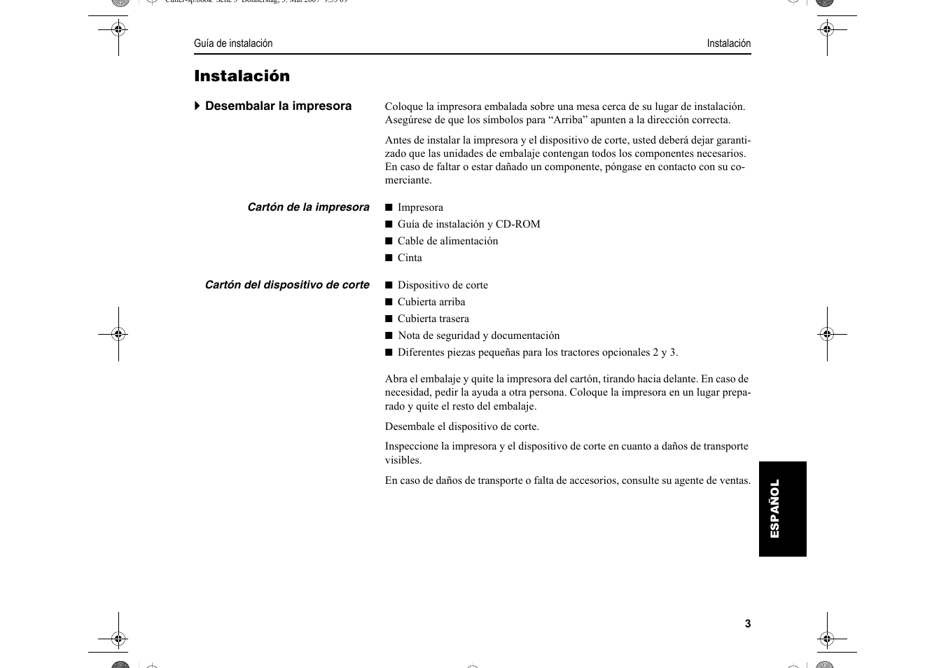 Instalación | Dascom T2150S Quick Start Guide Cutter Option User Manual | Page 87 / 104