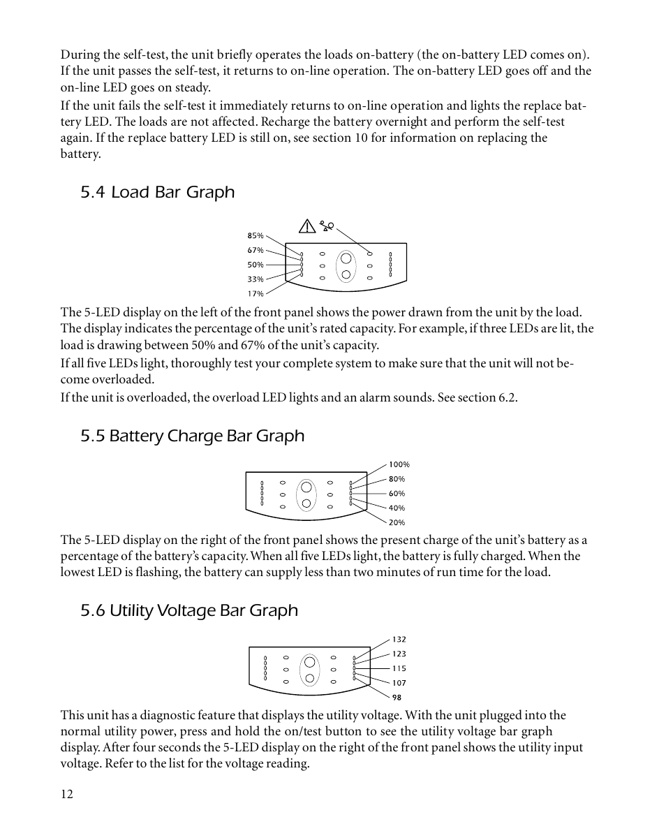 4 load bar graph, 5 battery charge bar graph, 6 utility voltage bar graph | APC SMARTUPS Smart-UPS 700 User Manual | Page 16 / 60