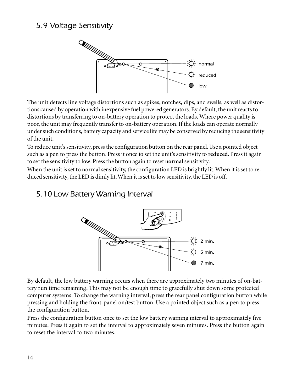 9 voltage sensitivity, 10 low battery warning interval | APC SMARTUPS Smart-UPS 700 User Manual | Page 18 / 60