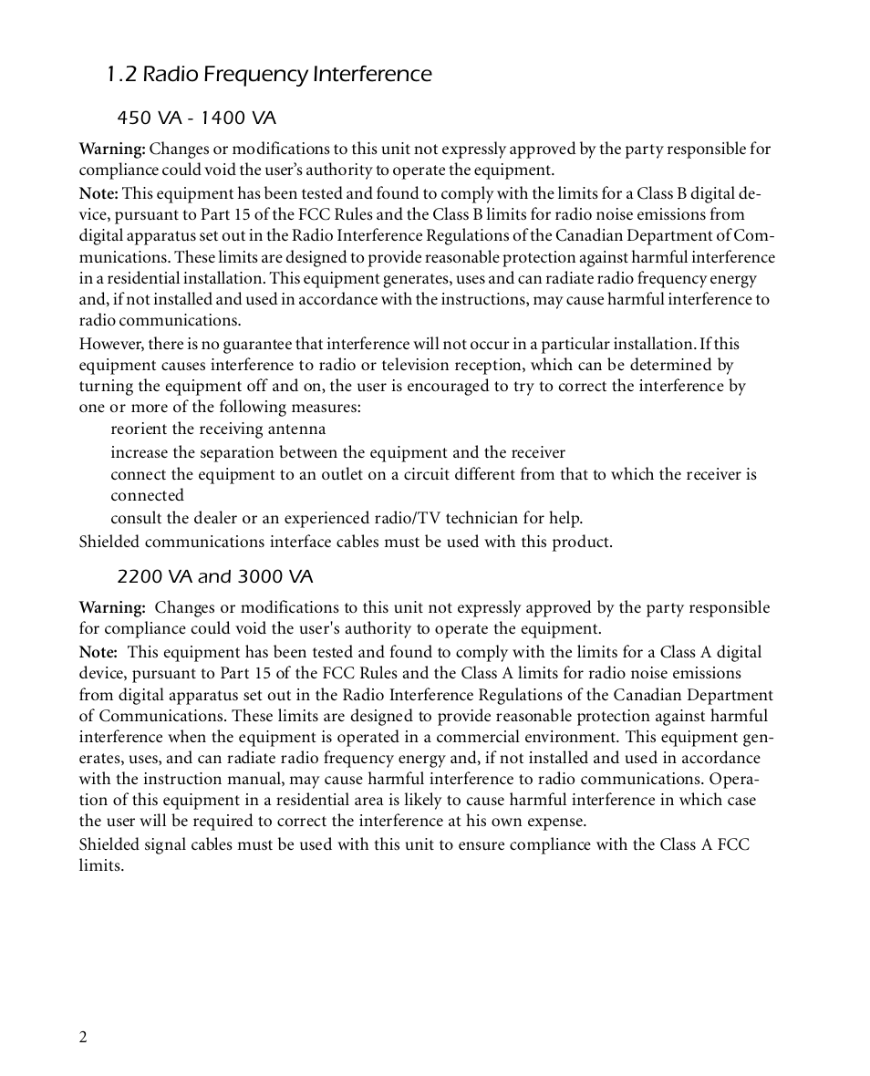 2 radio frequency interference | APC SMARTUPS Smart-UPS 700 User Manual | Page 6 / 60
