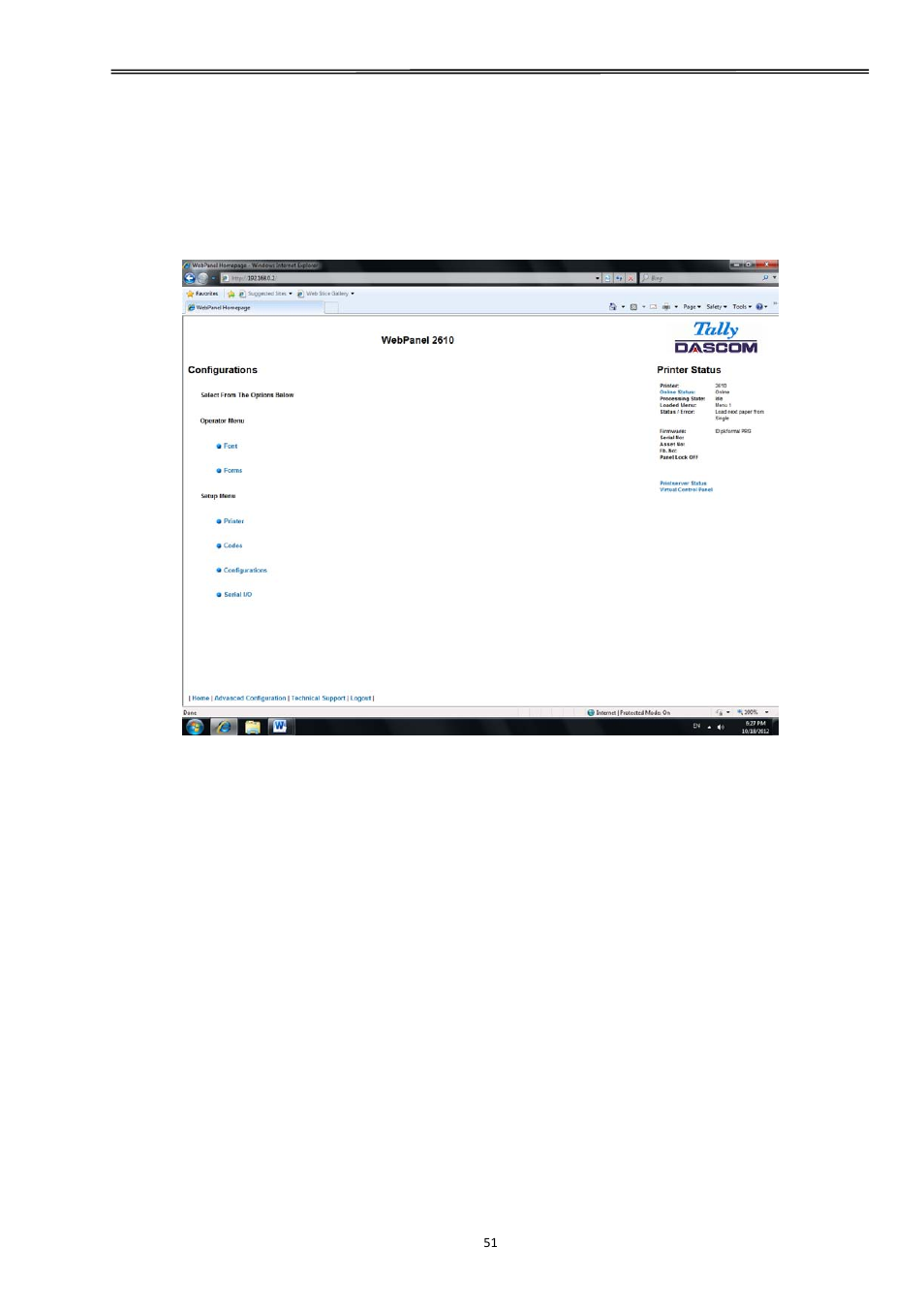 5 printer configuration, Tally dascom 2610 | Dascom 2600 User Guide User Manual | Page 64 / 129