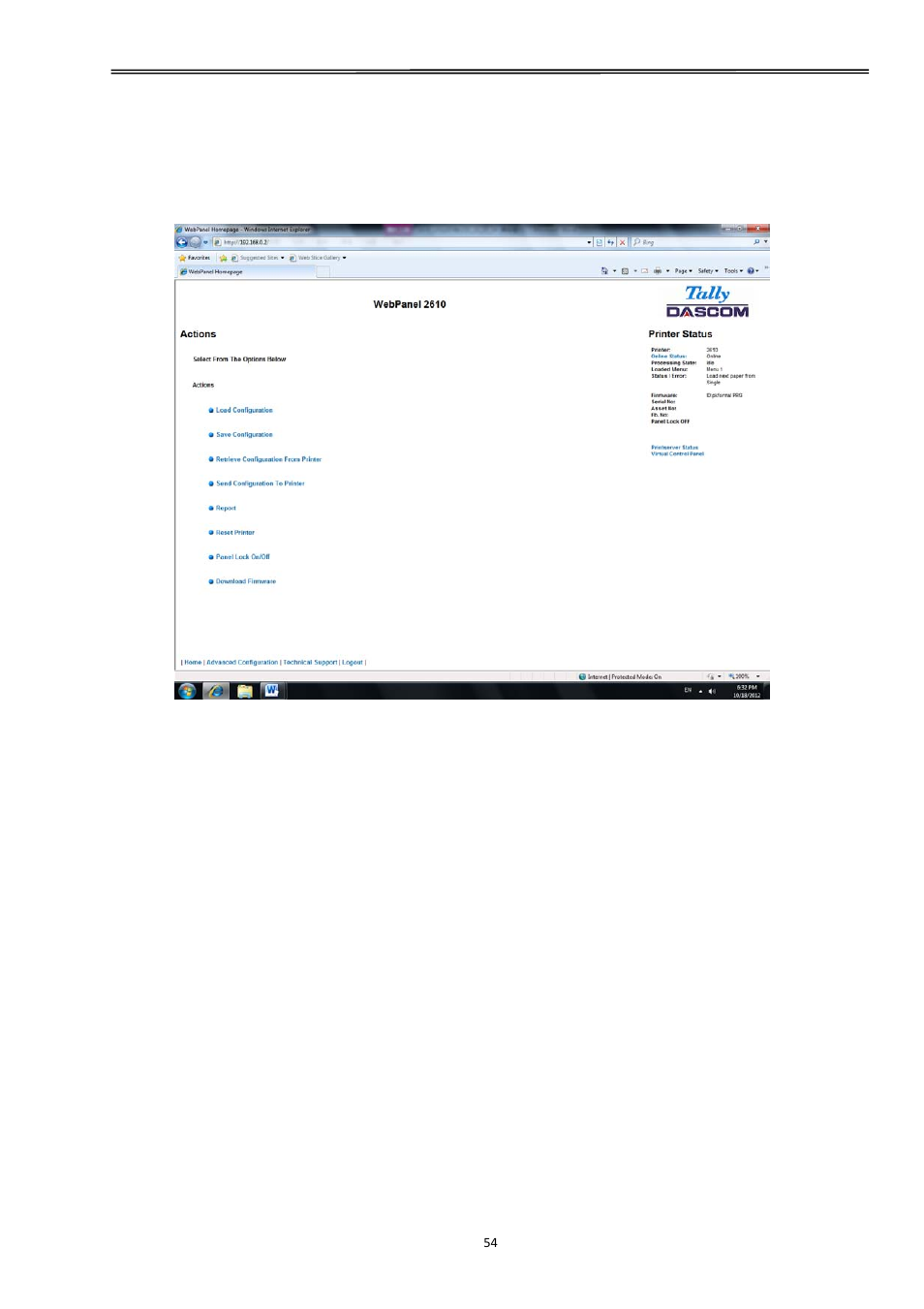 6 printer actions, Tally dascom 2610 | Dascom 2600 User Guide User Manual | Page 67 / 129