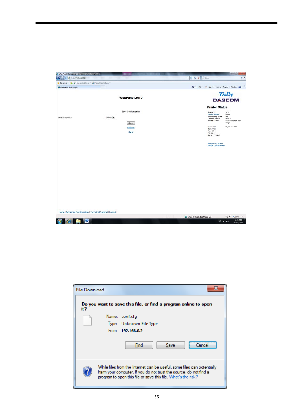 8 save configuration, 9 retrieve configuration from printer, Tally dascom 2610 | Dascom 2600 User Guide User Manual | Page 69 / 129