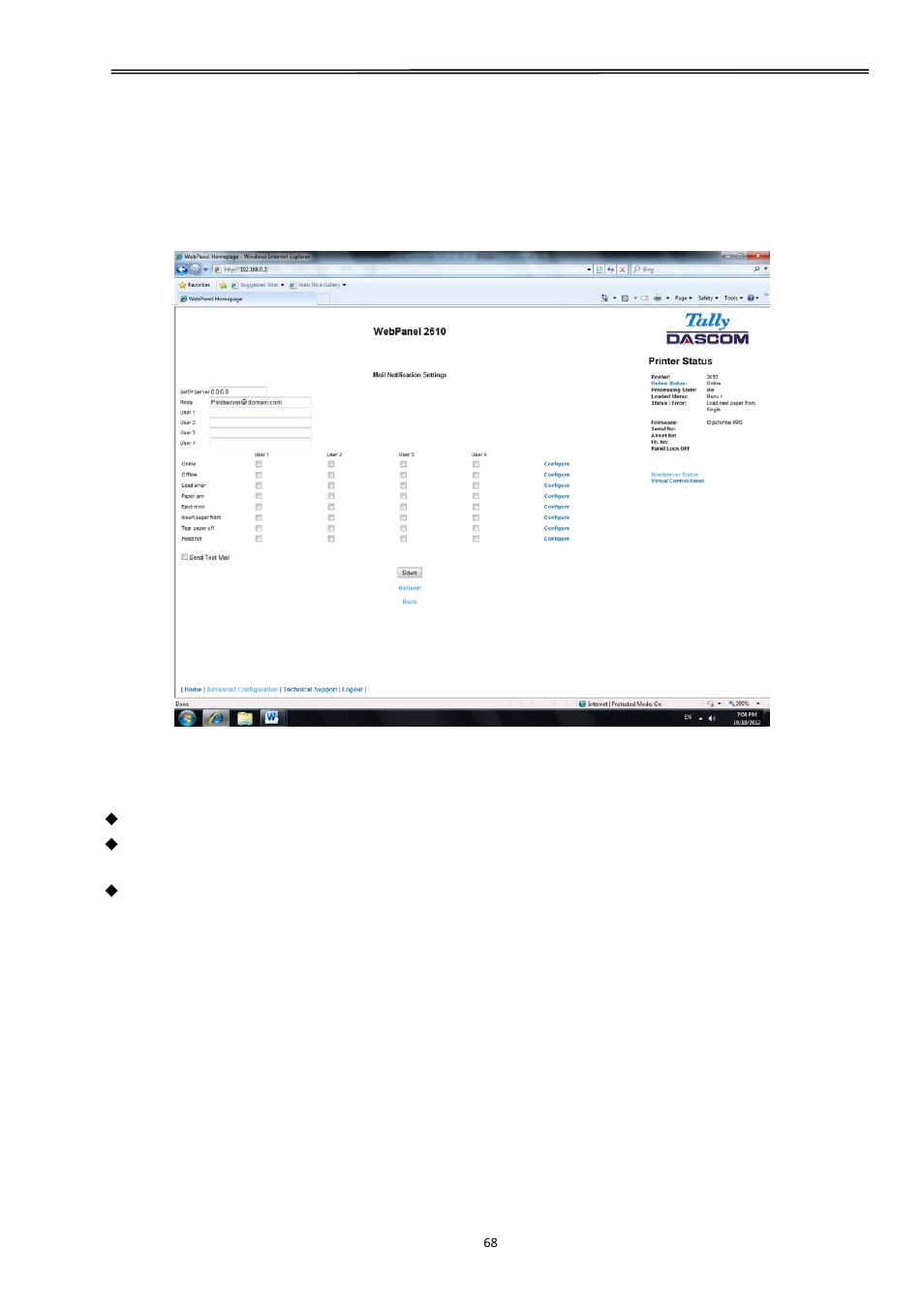 23 email notification, Tally dascom 2610 | Dascom 2600 User Guide User Manual | Page 81 / 129