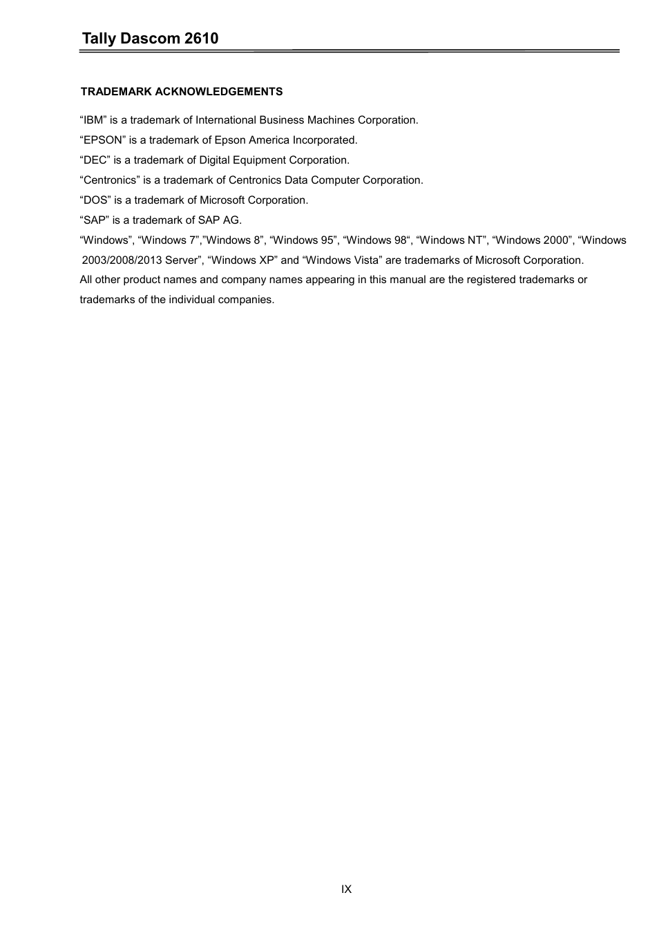 Tally dascom 2610 | Dascom 2600 User Guide User Manual | Page 10 / 133