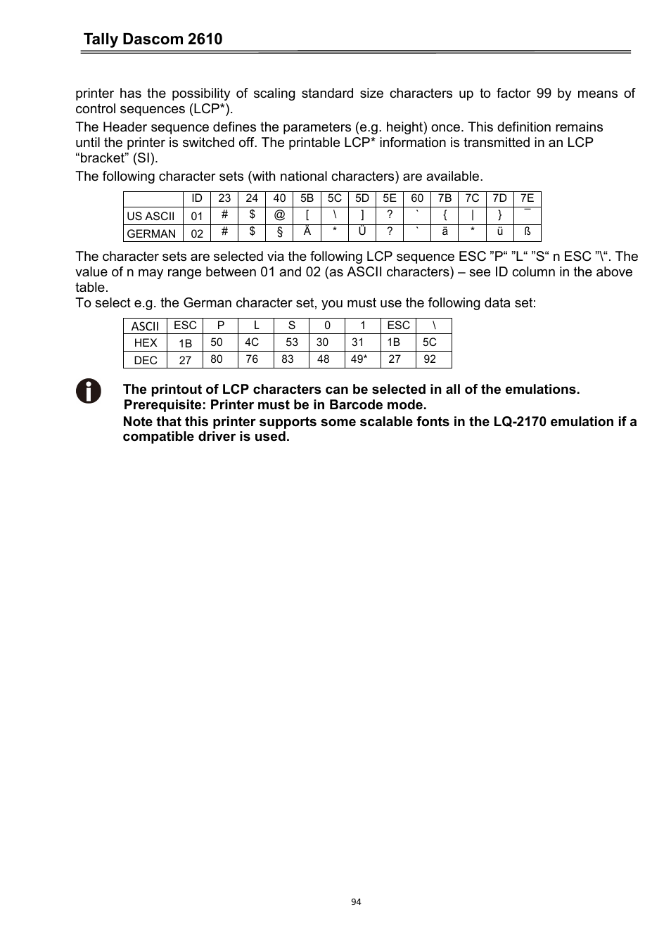 Tally dascom 2610 | Dascom 2600 User Guide User Manual | Page 107 / 133