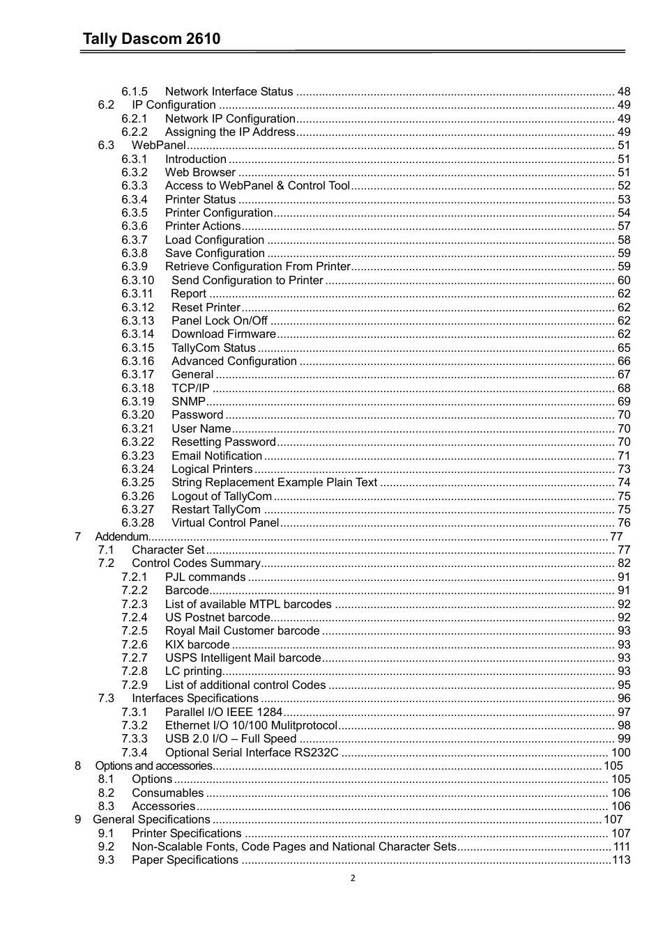 Tally dascom 2610 | Dascom 2600 User Guide User Manual | Page 12 / 133