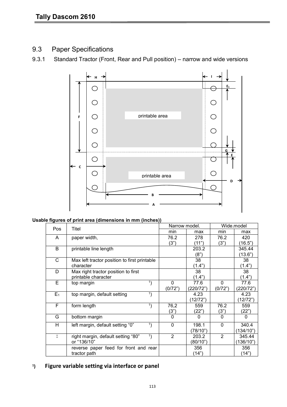 3 paper specifications, Tally dascom 2610, Figure variable setting via interface or panel | Versions | Dascom 2600 User Guide User Manual | Page 126 / 133