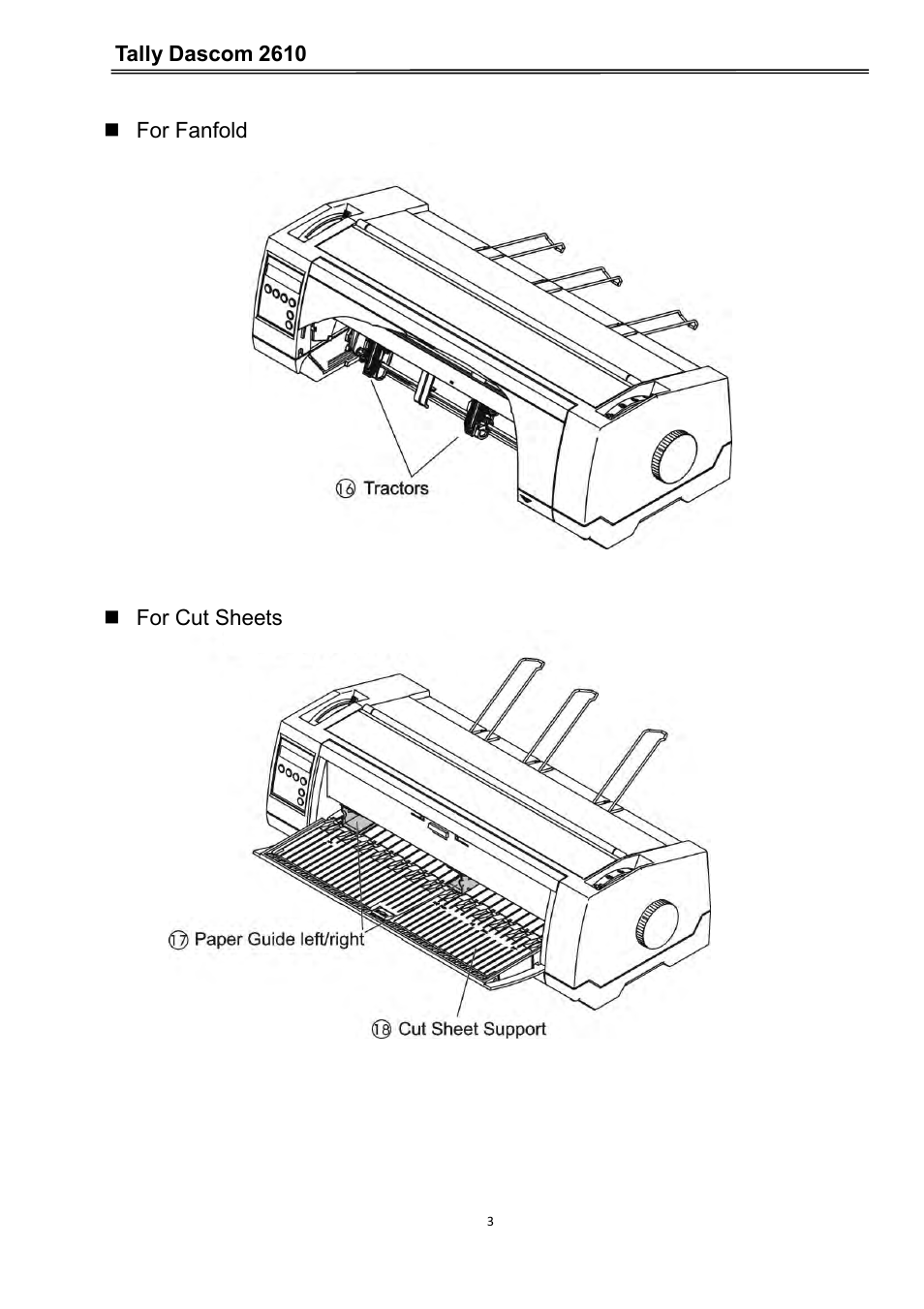Tally dascom 2610, For fanfold, For cut sheets | Dascom 2600 User Guide User Manual | Page 16 / 133