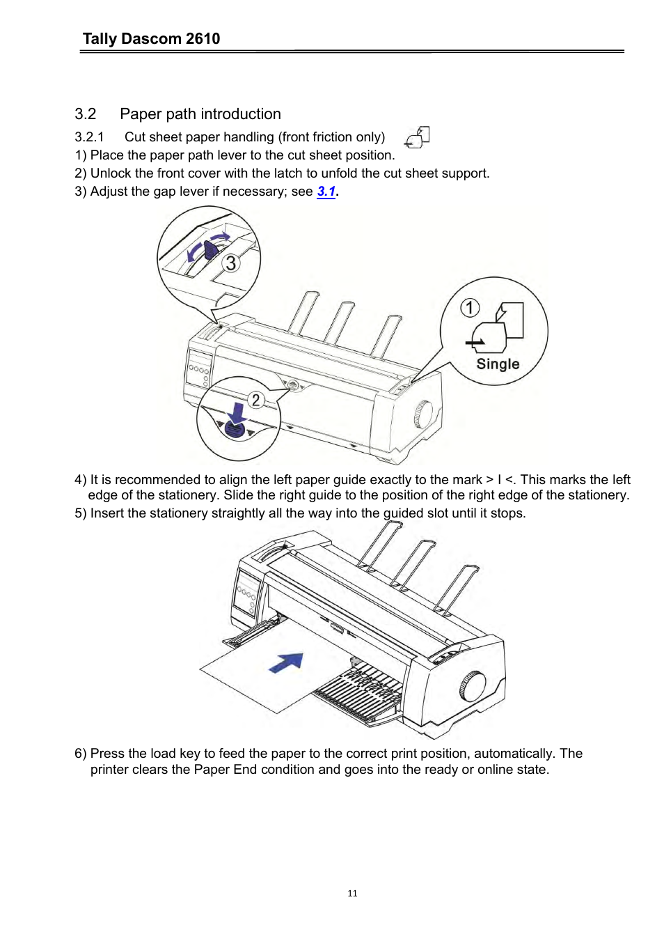 2 paper path introduction, 1 cut sheet paper handling (front friction only), Tally dascom 2610 | Dascom 2600 User Guide User Manual | Page 24 / 133