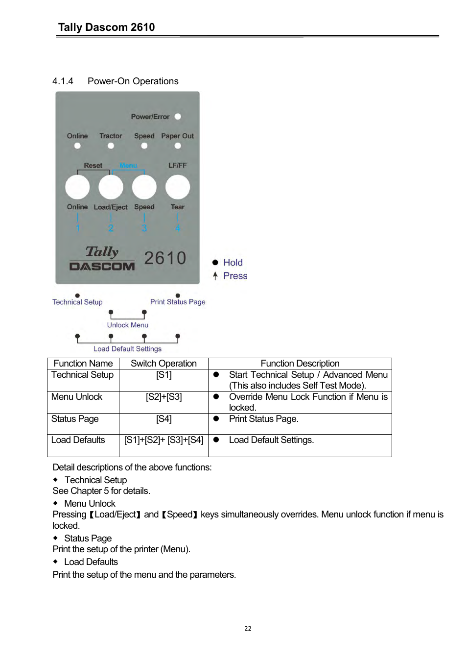 4 power-on operations, Tally dascom 2610 | Dascom 2600 User Guide User Manual | Page 35 / 133