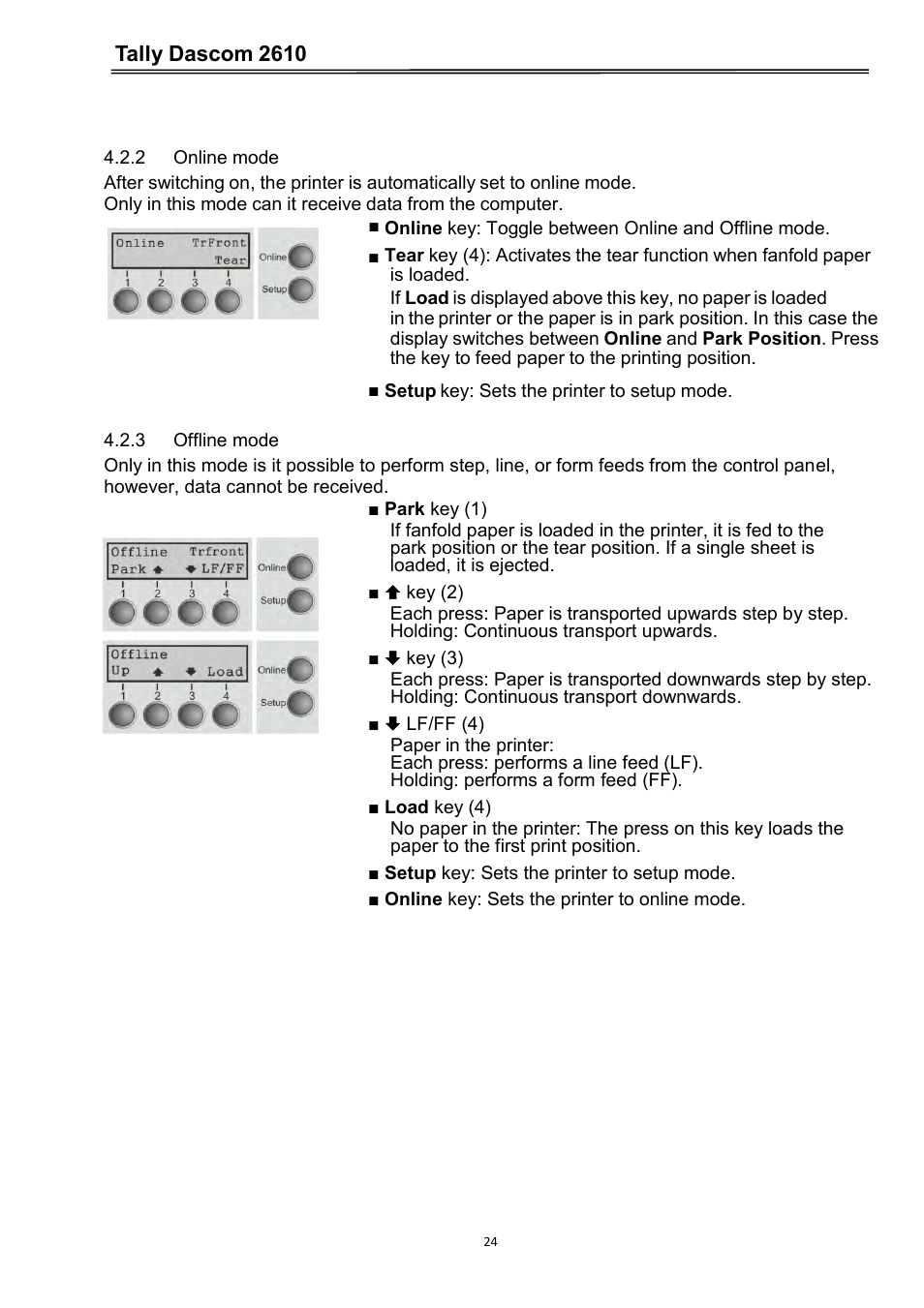 2 online mode, 3 offline mode, Tally dascom 2610 | Dascom 2600 User Guide User Manual | Page 37 / 133