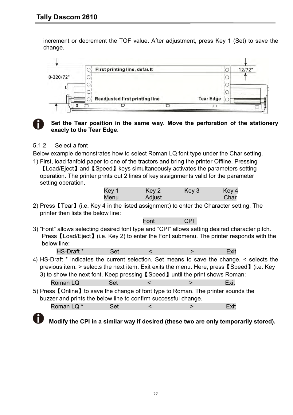 2 select a font, Tally dascom 2610 | Dascom 2600 User Guide User Manual | Page 40 / 133