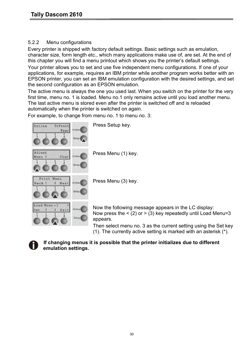 2 menu configurations, Tally dascom 2610 | Dascom 2600 User Guide User Manual | Page 43 / 133