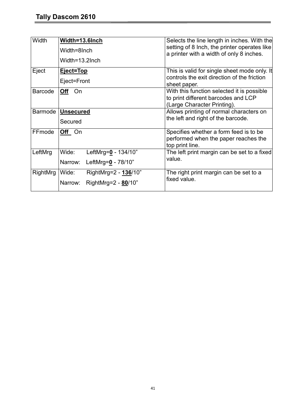 Tally dascom 2610 | Dascom 2600 User Guide User Manual | Page 54 / 133