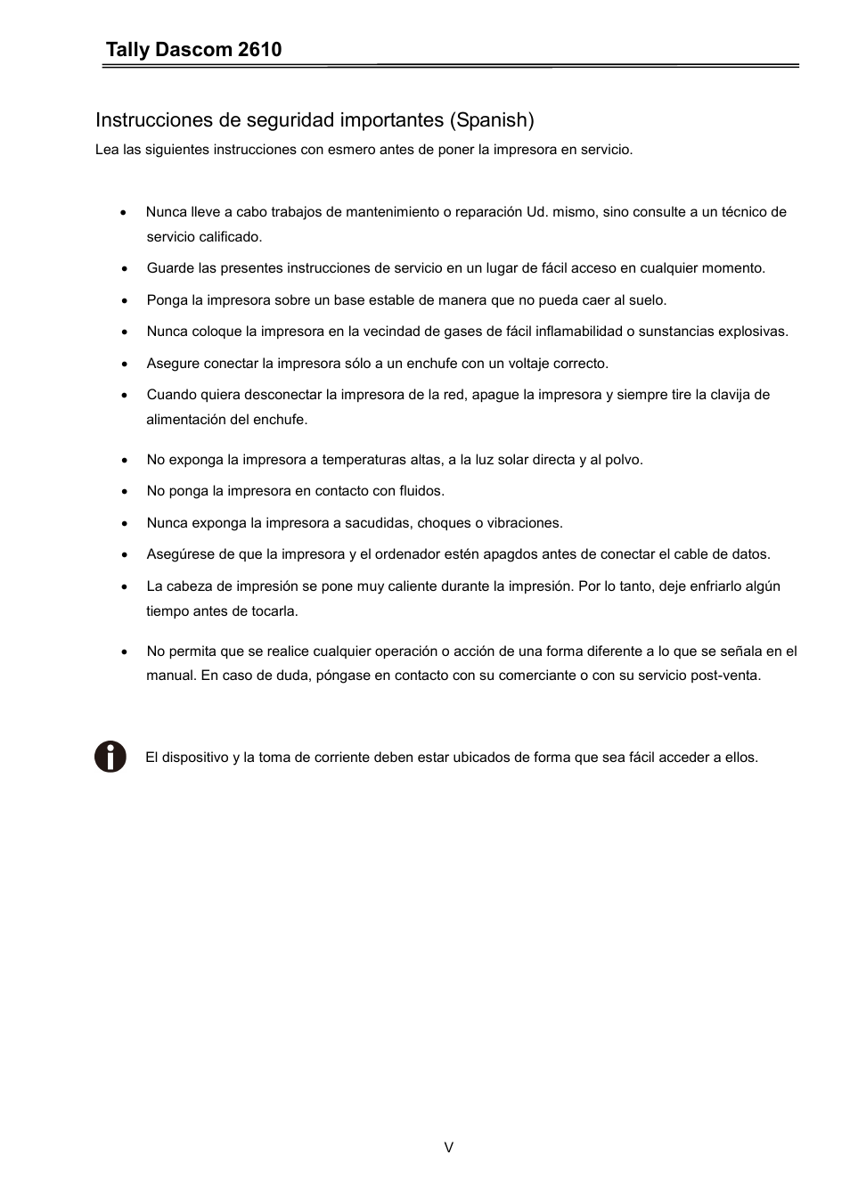 Tally dascom 2610, Instrucciones de seguridad importantes (spanish) | Dascom 2600 User Guide User Manual | Page 6 / 133
