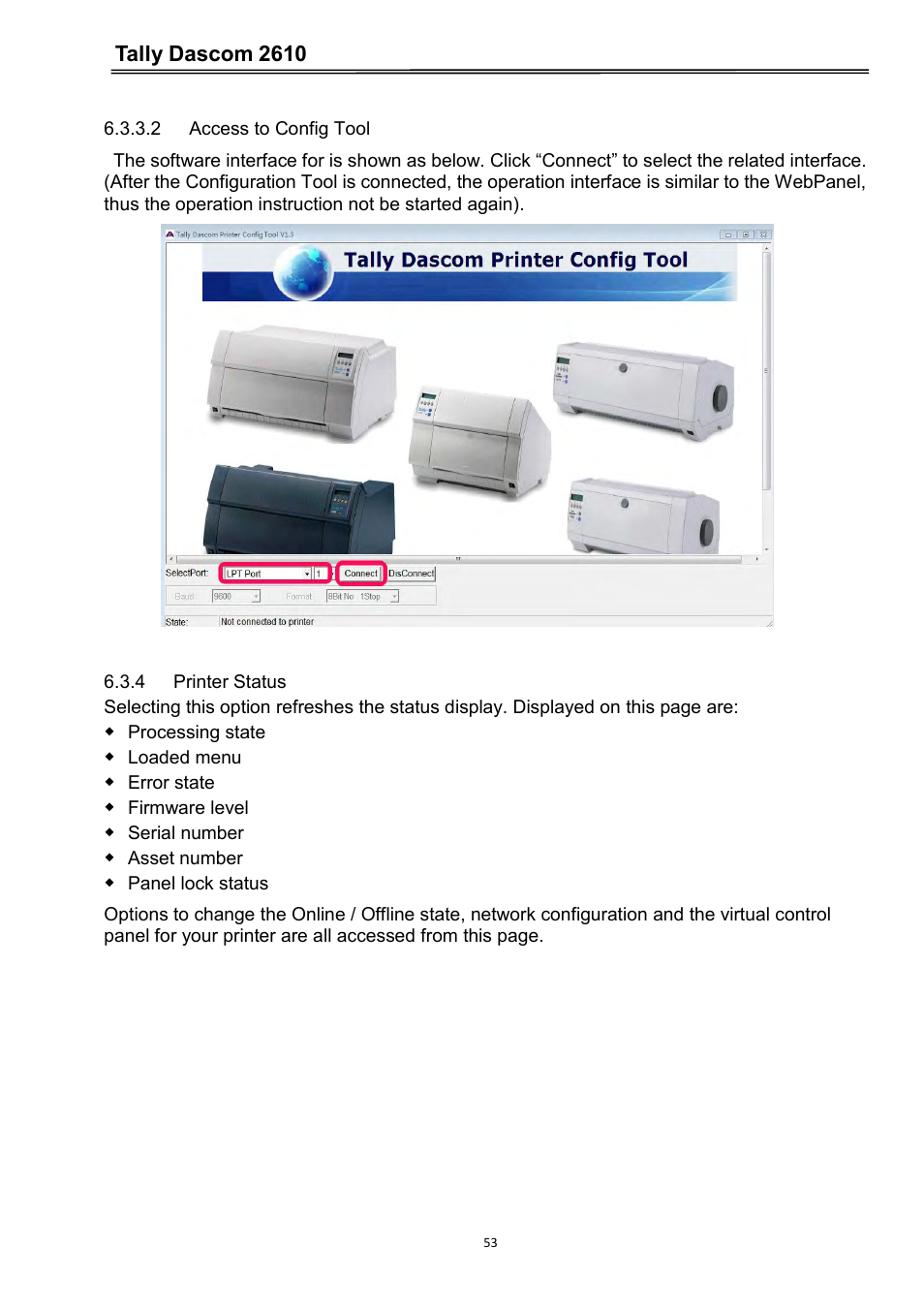 4 printer status, Tally dascom 2610 | Dascom 2600 User Guide User Manual | Page 66 / 133