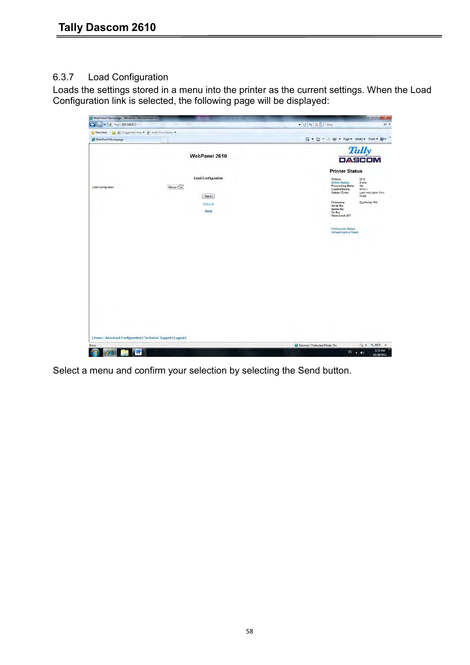 7 load configuration, Tally dascom 2610 | Dascom 2600 User Guide User Manual | Page 71 / 133