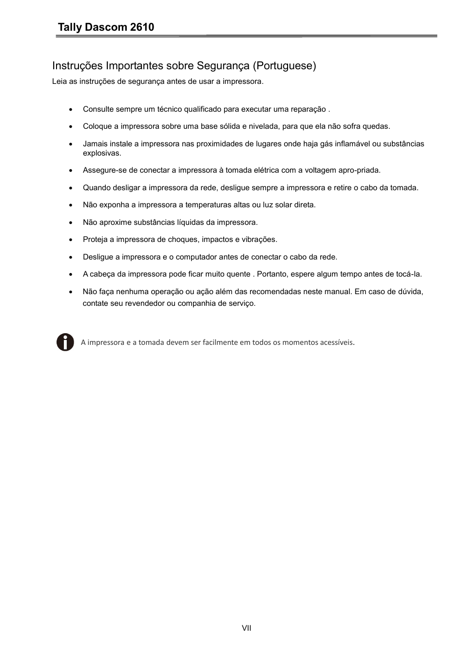 Tally dascom 2610 | Dascom 2600 User Guide User Manual | Page 8 / 133