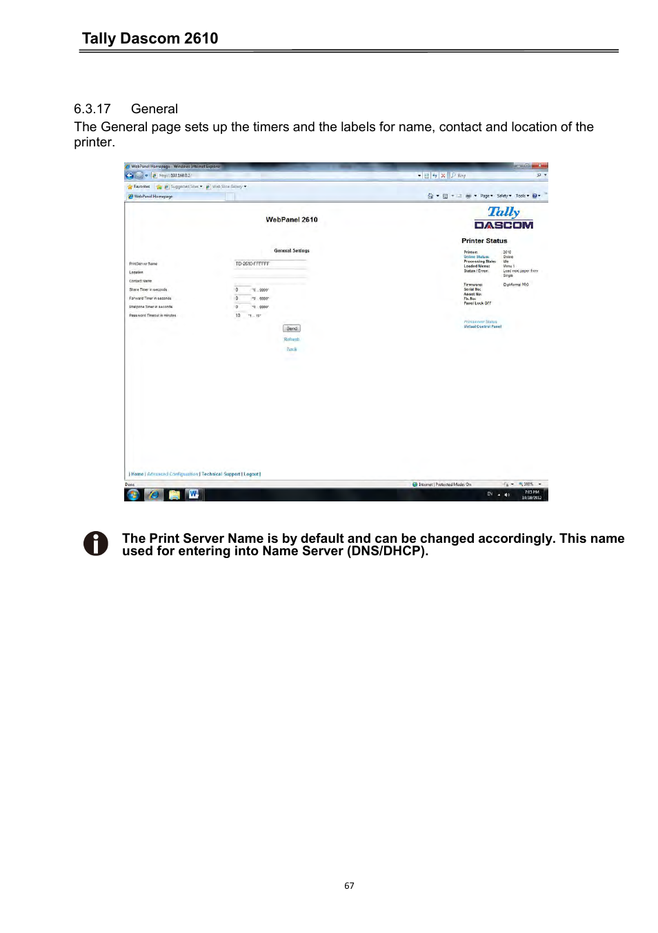17 general, Tally dascom 2610 | Dascom 2600 User Guide User Manual | Page 80 / 133