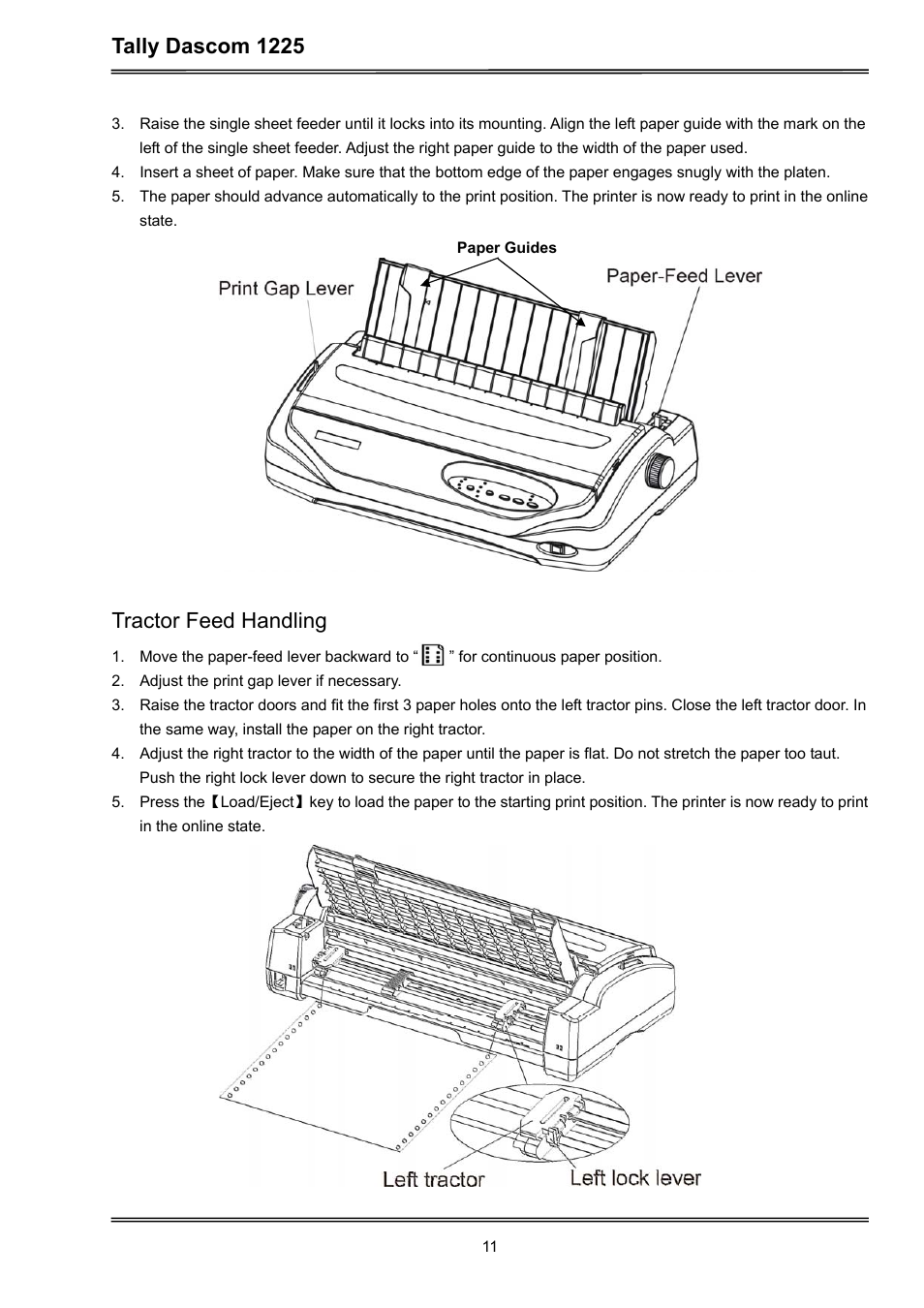 Tally dascom 1225, Tractor feed handling | Dascom 1225 User Guide User Manual | Page 25 / 100