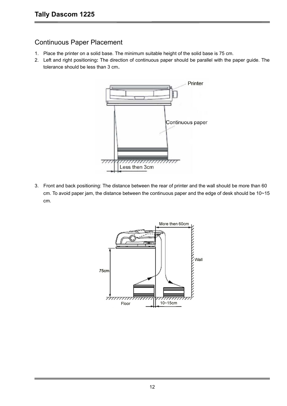 Tally dascom 1225, Continuous paper placement | Dascom 1225 User Guide User Manual | Page 26 / 100