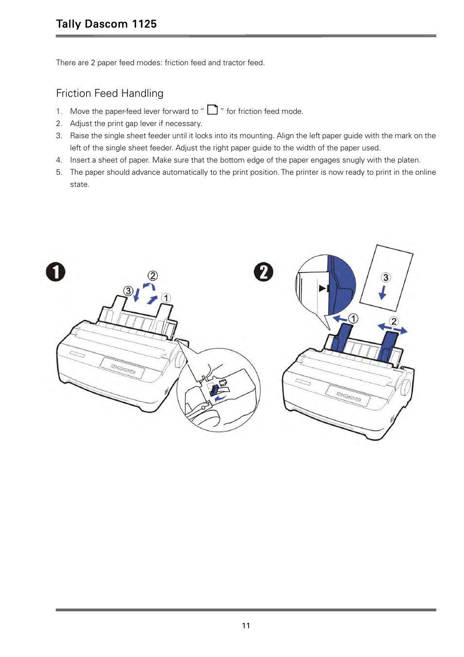 Tally dascom 1125, Friction feed handling | Dascom 1125 User Guide User Manual | Page 25 / 104