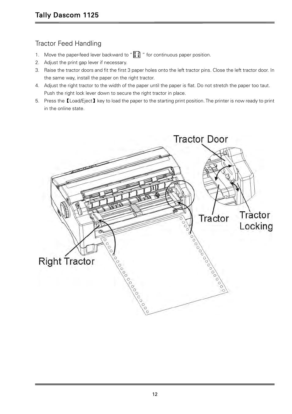 Tally dascom 1125, Tractor feed handling | Dascom 1125 User Guide User Manual | Page 26 / 104