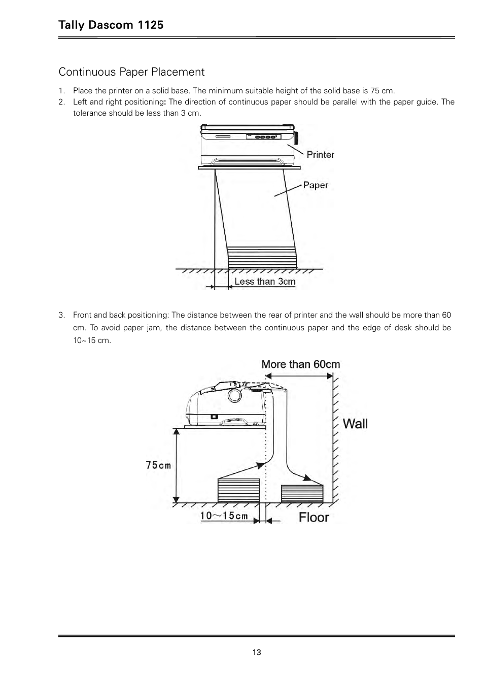 Tally dascom 1125, Continuous paper placement | Dascom 1125 User Guide User Manual | Page 27 / 104