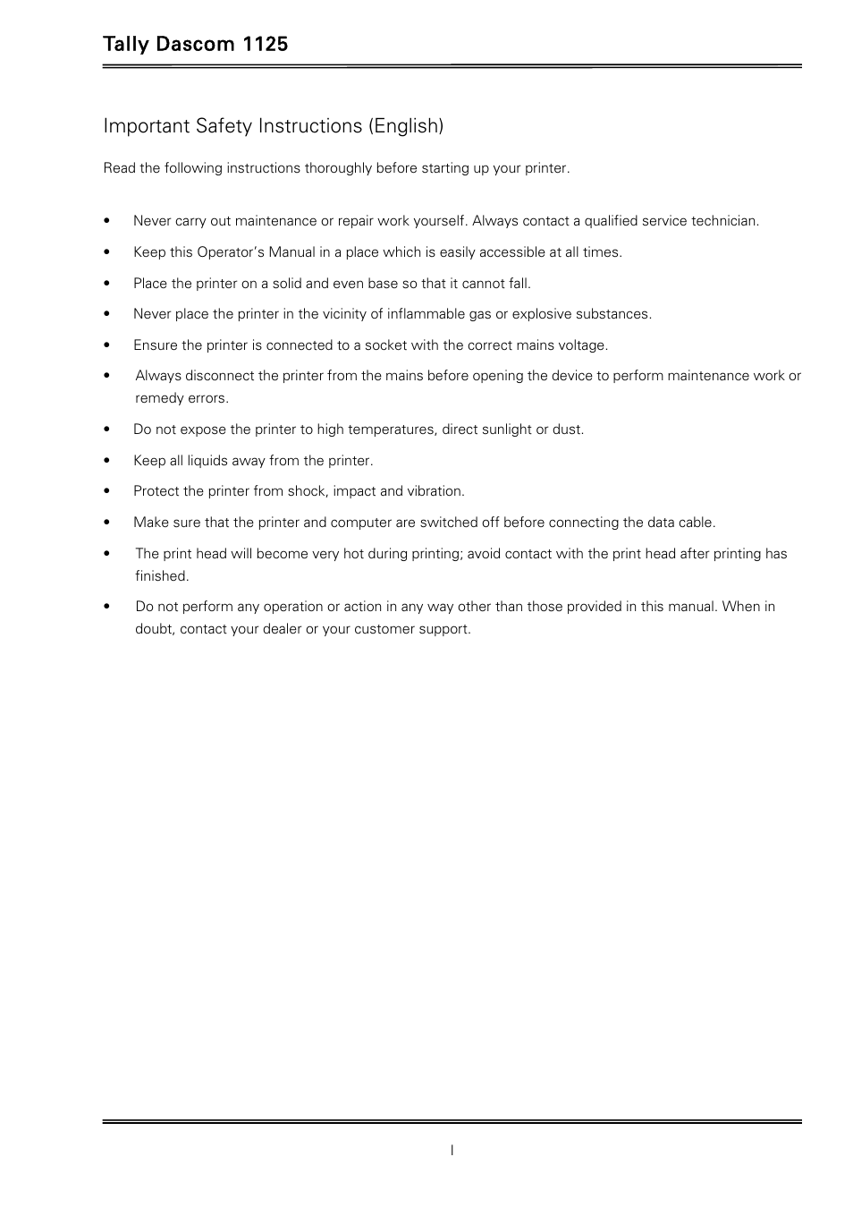 Tally dascom 1125, Important safety instructions (english) | Dascom 1125 User Guide User Manual | Page 3 / 104
